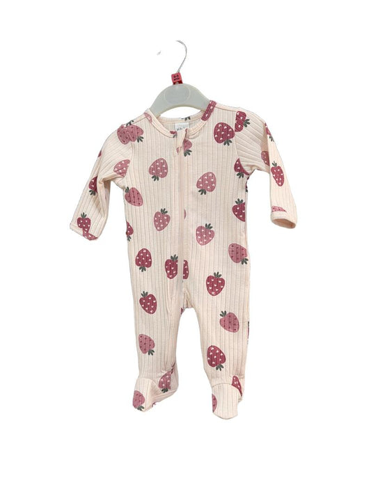 Preloved Pl Baby - Pink Strawberry Heart Print Sleepsuit (0-3m)