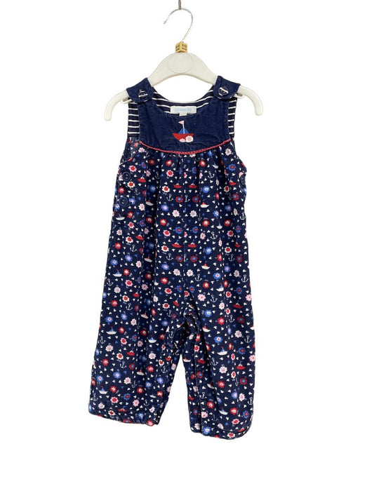 Preloved Jojo Maman Bebe - Navy Floral Nautical Print Corduroy Dungarees (6-12m)