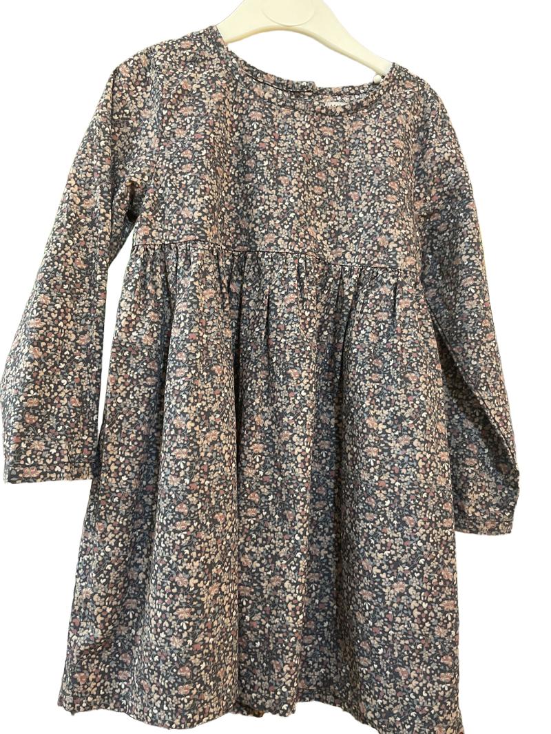 Preloved Wheat - Navy Beige Floral Ditsy Long-sleeved Dress (2-3y)