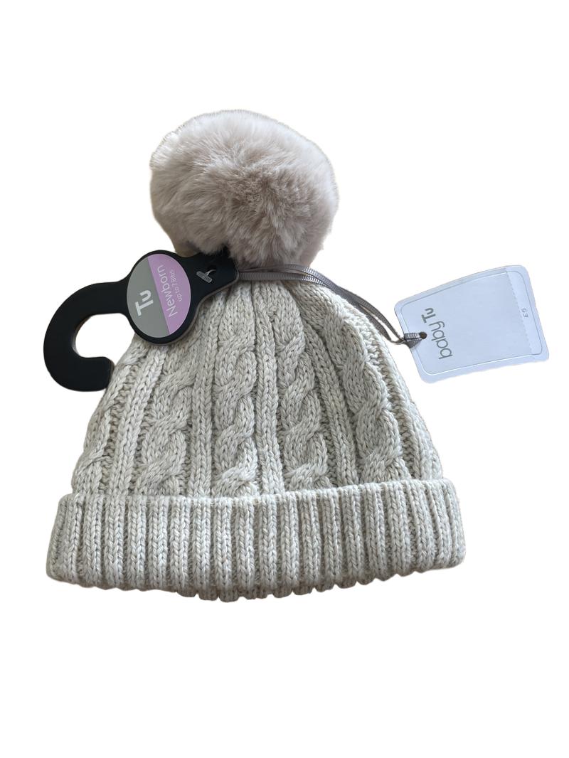 Preloved Tu - Cream Knit Hat With Bobble. (Newborn)