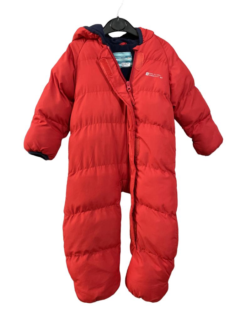 Preloved Mountain Warehouse - Jacket - Red Puffer Full Body Snow Suit, Navy Fleece Lining (1.5-2y)