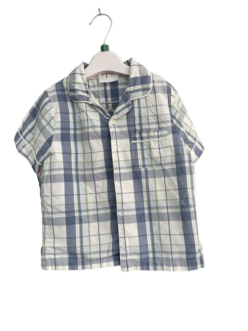 Preloved The Little White Company - Blue Green White Plaid Check Short-sleeved Shorts Pajamas (5-6y) - Sleepwear