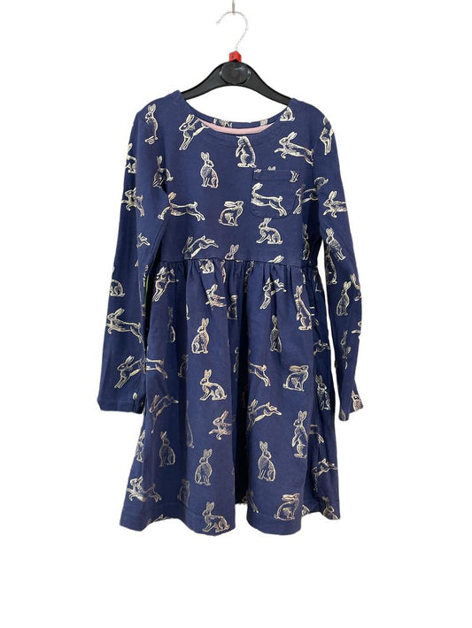 Preloved Mini Boden - Navy Blue Dress With Gold Rabbit Print (8-9y)