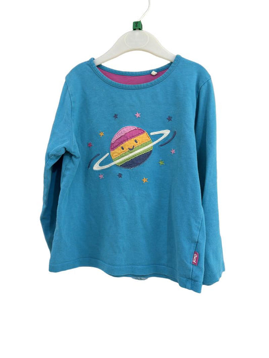 Preloved Kite - Blue Rainbow Planet Appliqué Long-sleeved Shirt (5y)