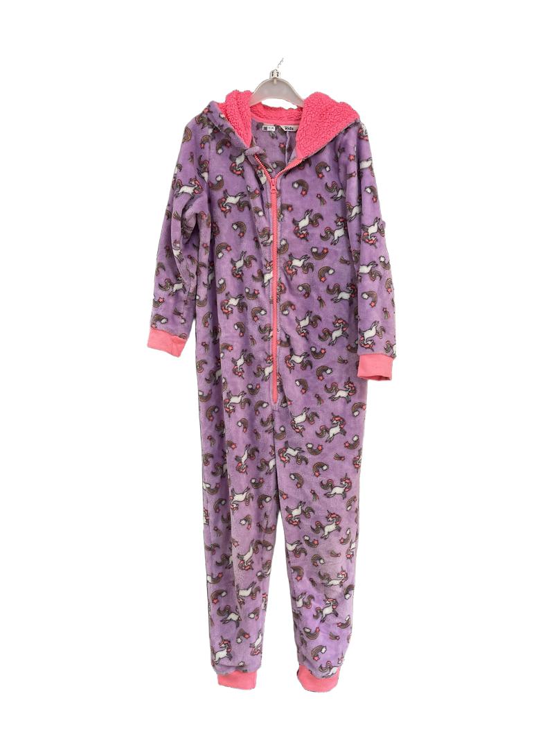 Preloved M&Co Kids - Purple Pink Fleece Unicorn Onesie (9-10y)
