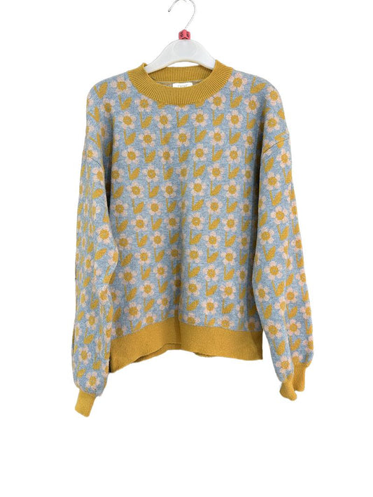 Preloved Next - Mustard,Blue Floral Knit Jumper. (10y)