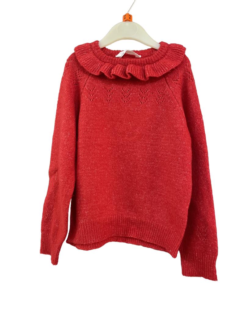 Preloved Marks & Spencer - Red Knit Sparkle Ruffle Jumper (4-5y)