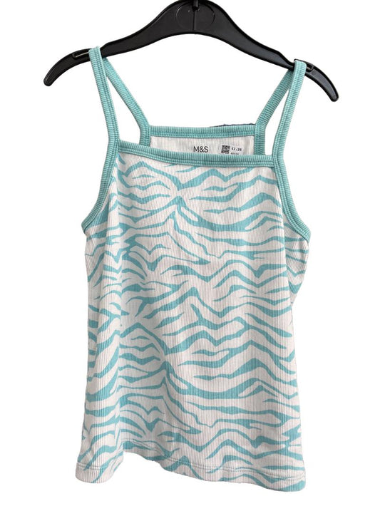 Preloved Marks & Spencer - Turquoise White Zebra Stripe Tank Vest (9-10y)