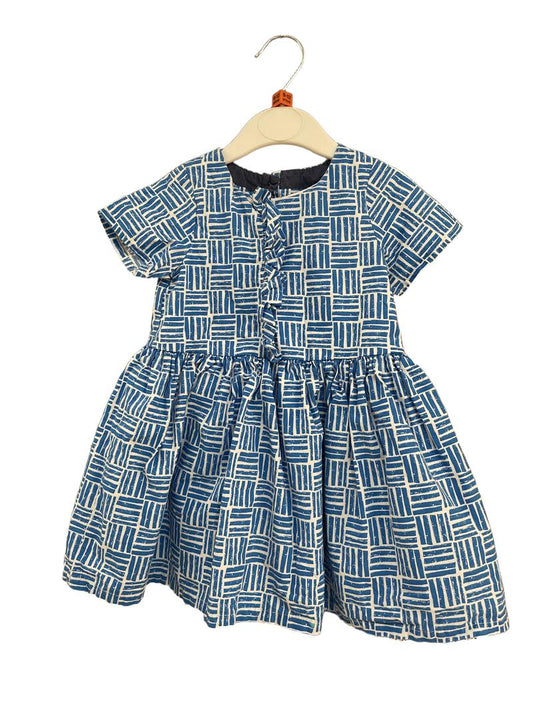 Preloved Marks & Spencer - Blue White Cotton Short-sleeved Dress (9-12m)