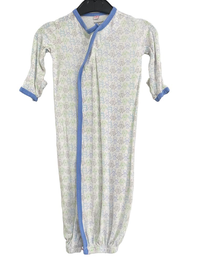 Preloved Magnetic Me - White And Blue Detail Robot Magnetic Baby Gown (0-3m, Newborn)