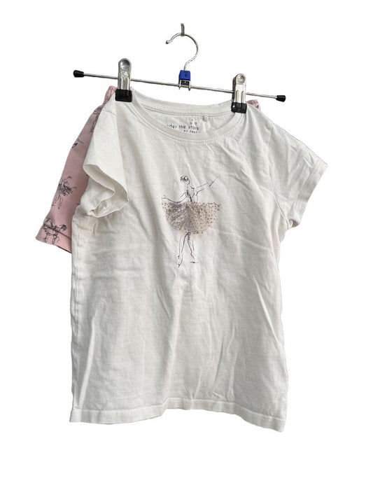 Preloved Next - White Ballet Short-sleeved  Shorts Pyjama Set (6-7y)