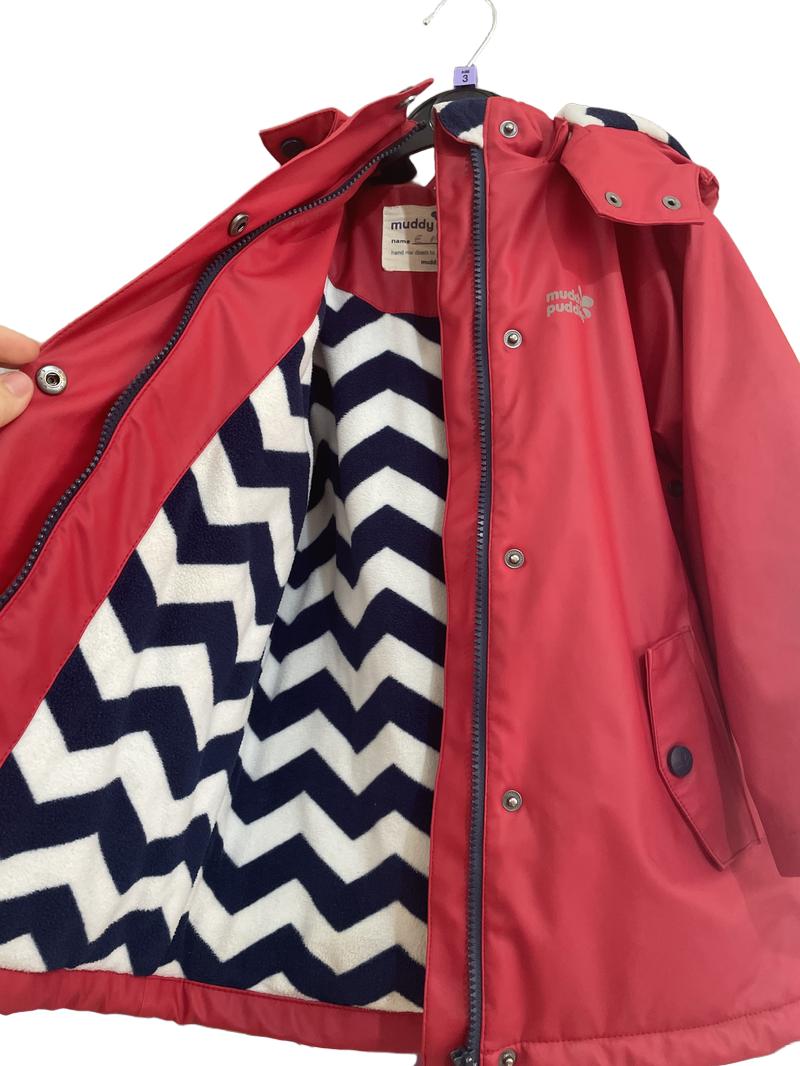 Preloved Muddy Puddles - Red Rain Jacket. Fleece Hood And Partial Inside. (3-4y)