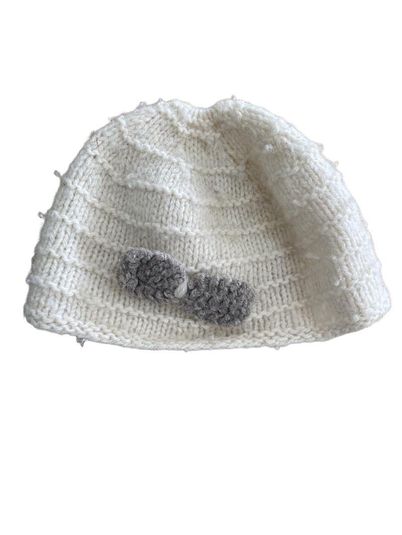 Preloved Naked Wool Design - Handknit Cream Wool Beanie