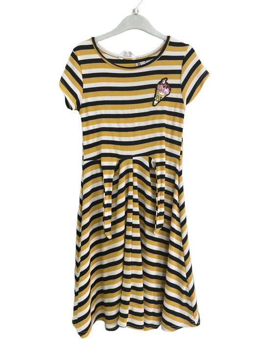 Preloved M&Co Kids - Black White Yellow Stripe Ice Cream Applique Short-sleeved Dress (9-10 ) - Dress