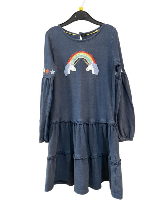 Preloved Mini Boden - Navy Unicorn Rainbow Applique Long-sleeved Jersey Dress (7-8y)