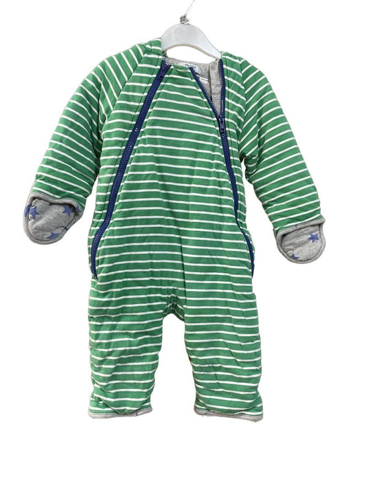 Preloved Boden - Onesie - Green And White Striped Padded Jersey Pram Suit With 2 Zippers (12-18m)