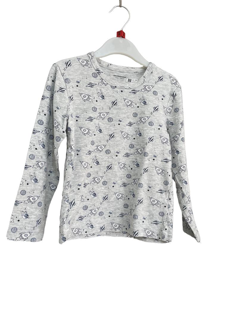Preloved Vertbaudet - Gray Heather Navy Space Print Long-sleeved Shirt (8-9y)