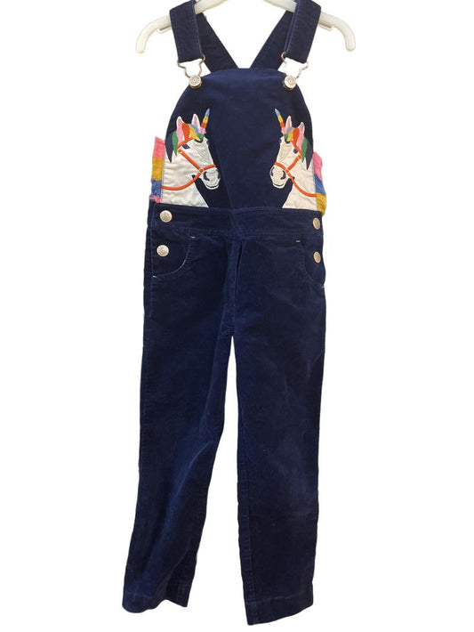 Preloved Mini Boden - Navy Velveteen Unicorn Dungarees (3-4y)