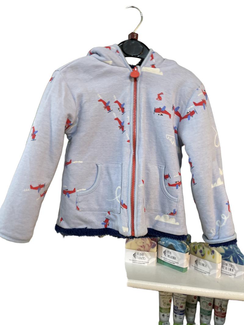 Preloved Joules - Blue Airplane Print Fleece-lined Hoodie (2-3y)