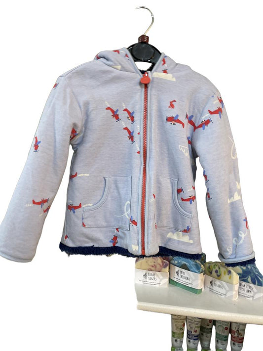 Preloved Joules - Blue Airplane Print Fleece-lined Hoodie (2-3y)