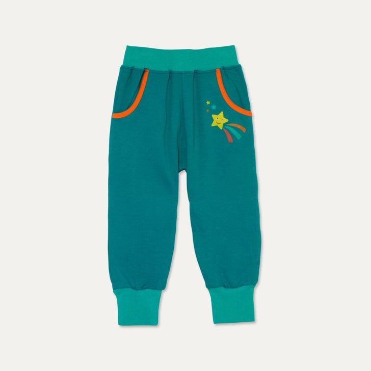 Ducky Zebra Organic Cotton Kids Teal Joggers with Pockets and Star Print