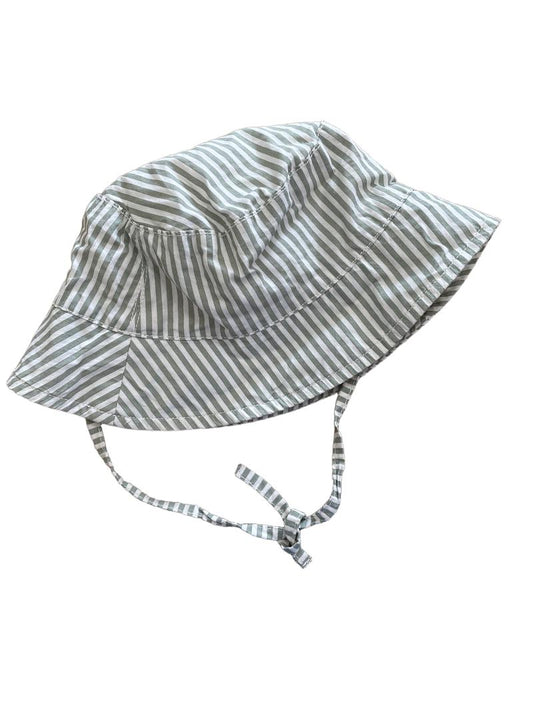 Preloved H&M - Sage White Stripe Hat With Tie (12-18m, 18-24m)