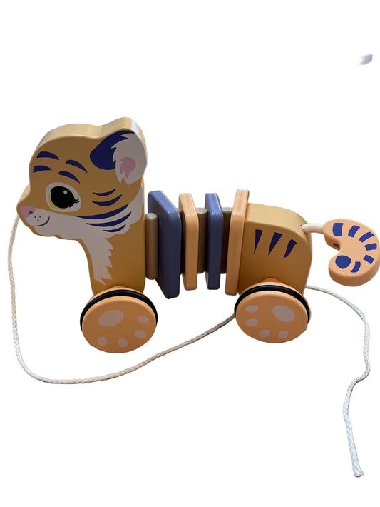 Preloved Toys - Orange Purple Wooden Pull Tiger - Joueco