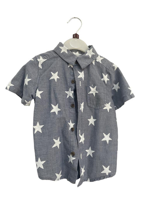Preloved Target - Blue White Star Print Short-sleeved Collared Shirt (2-3y)