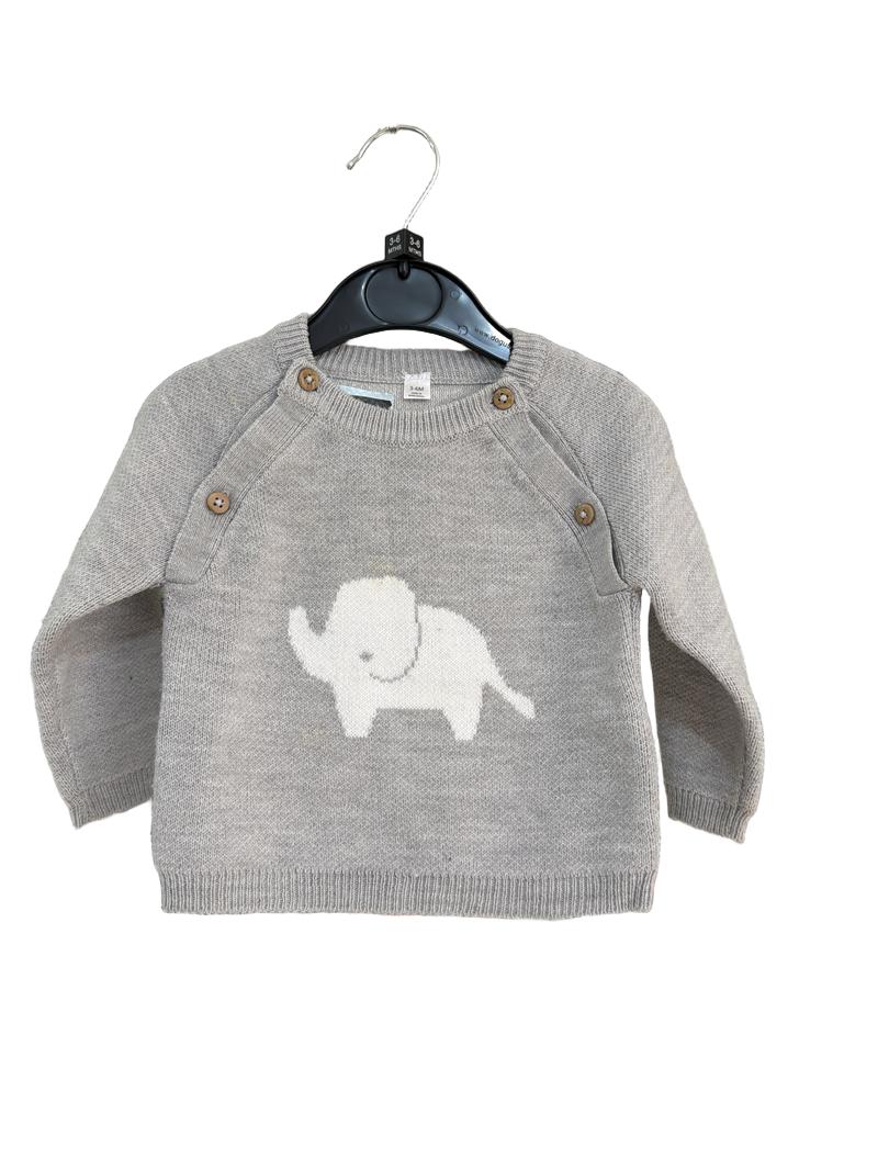 Preloved Bonjour Bébé - Grey Elephant Jumper. (3-6m)