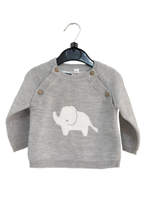Preloved Bonjour Bébé - Grey Elephant Jumper. (3-6m)