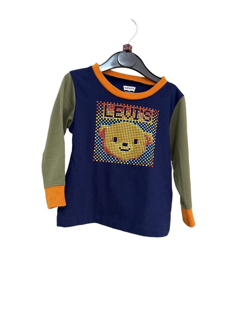 Preloved Levi's - Navy Green Mosaic Bear Graphic Long-sleeved T Shirt (18-24m)