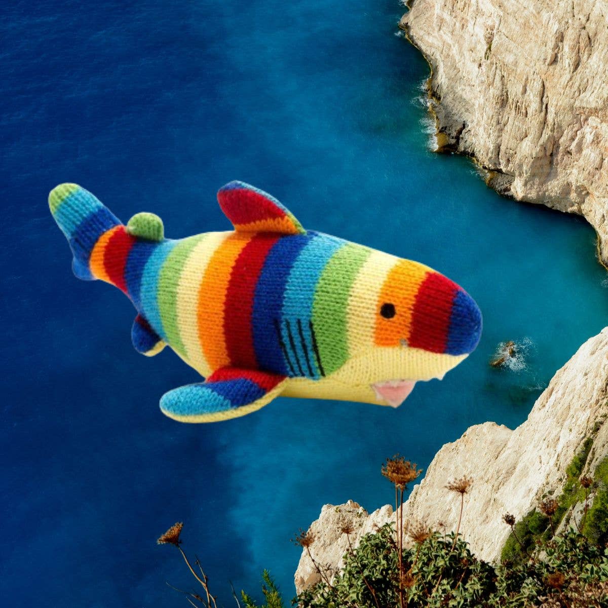 Shark Baby Rattle Knitted Bold Stripes