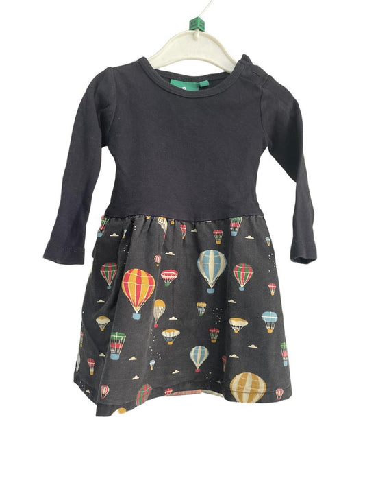 Preloved Little Green Radicals - Navy Blue Long-sleeved Hot Air Balloon Print Dress (6-9m)