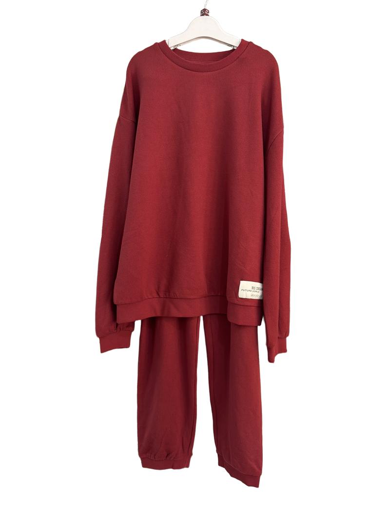 Preloved Marks & Spencer - Maroon Cosy Soft Long-sleeved Pyjama Set, NEW With Tags (13-14y)