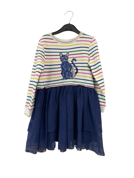 Preloved Mini Boden - Rainbow Stripe Sequin Cat Dress (5-6y)