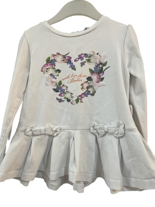 Preloved Baker Baby - White Floral Heart Graphic Long-sleeved Top (18-24m)