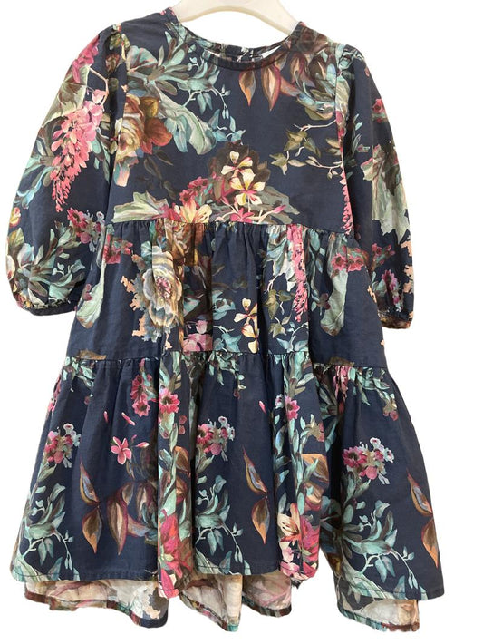 Preloved Next - Navy Floral Print Long-sleeved Dress (18-24m)