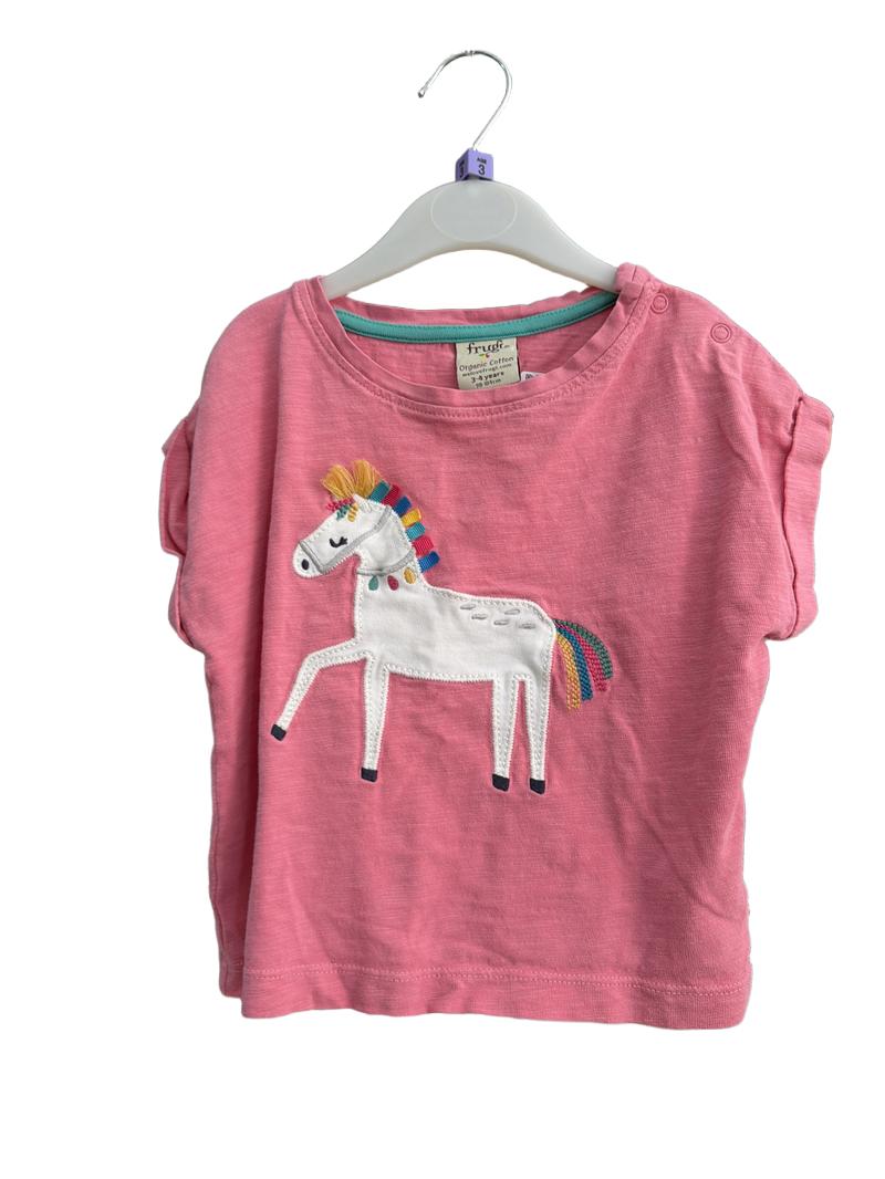 Preloved Frugi - Pink Horse Appliqué T Shirt (3-4y)