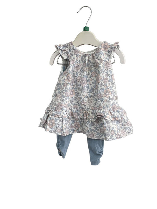 Preloved Rachel Zoe - Pink Blue White Floral Print Dress With Leggings (6-9m)