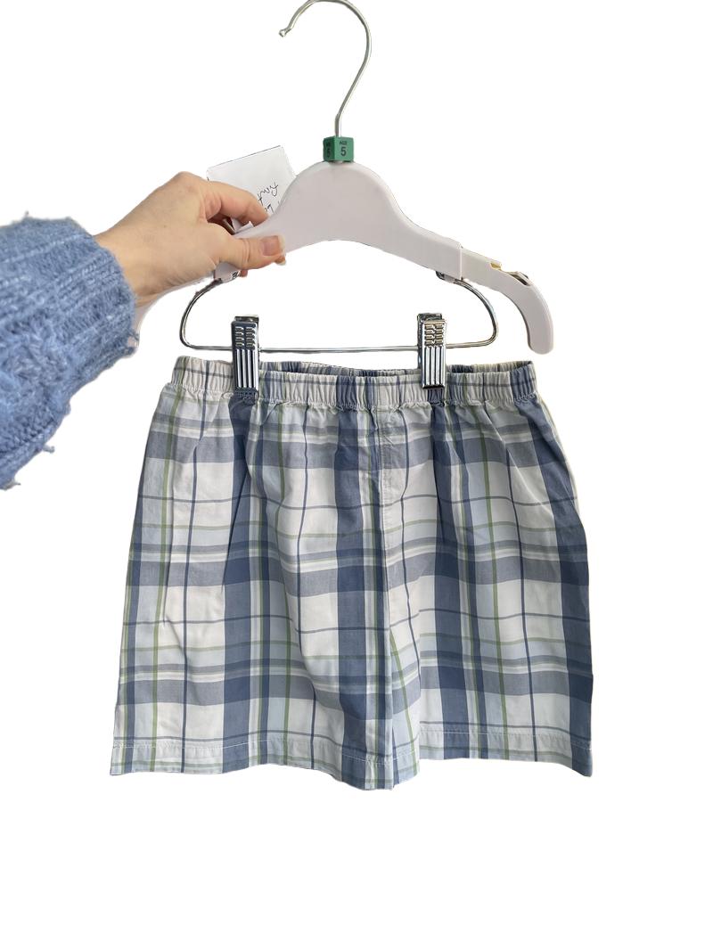 Preloved The Little White Company - Blue Green White Plaid Check Short-sleeved Shorts Pajamas (5-6y) - Sleepwear