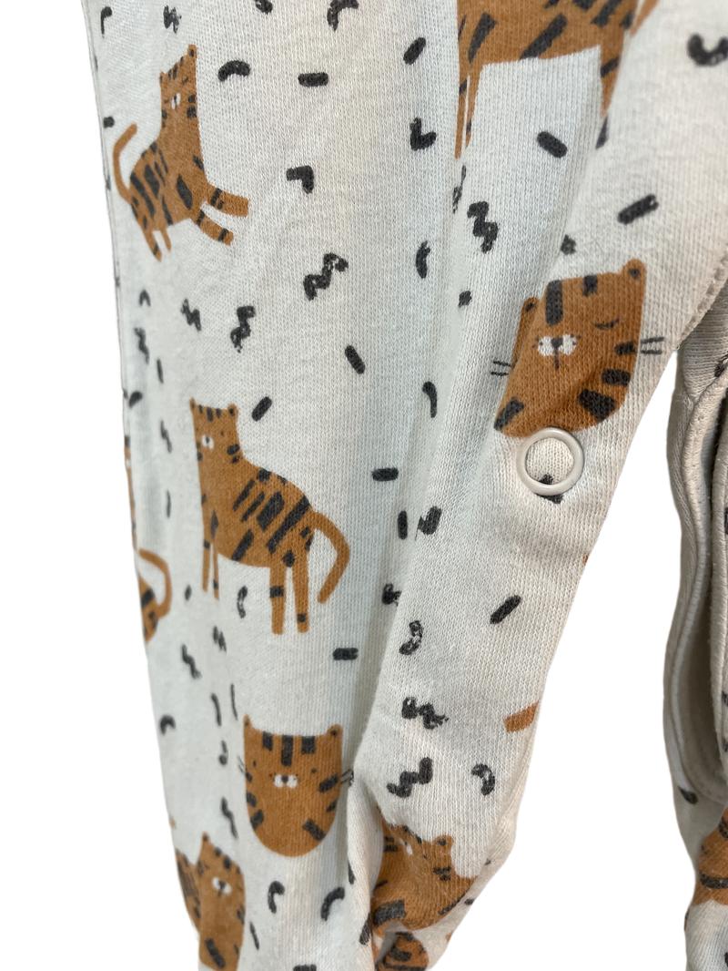 Preloved John Lewis - White Orange Tiger Print Long-sleeved Sleepsuit (3-6m)