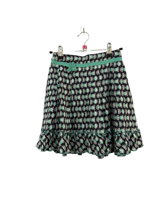 Preloved Jigsaw Junior - Black Green Dot Fan Print Skirt (10-11y)