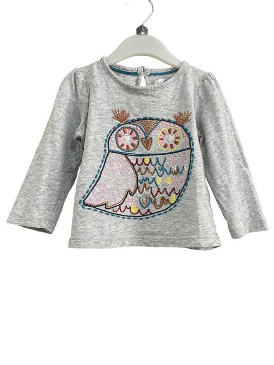 Preloved Marks & Spencer - Grey Long Sleeve With Embroidered Owl. (12-18m)