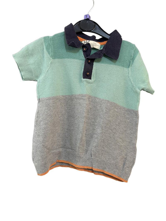 Preloved Designed Marylebone London - Green Gray Knit Short-sleeved Polo Shirt (3-4y)