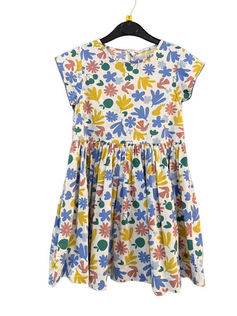 Preloved Petit Bateau - Multicolour Floral Print Short-sleeved Cotton Dress, 120 Cm (7-8y)