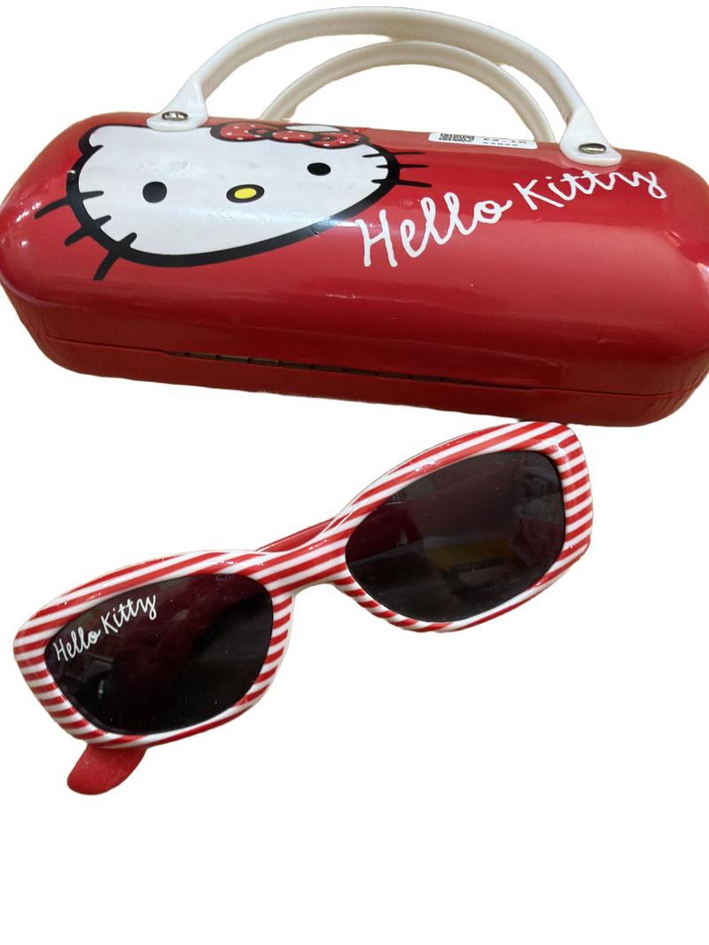 Preloved Sanrio - Red White Stripe Sunglasses With Hello Kitty Carrying Case