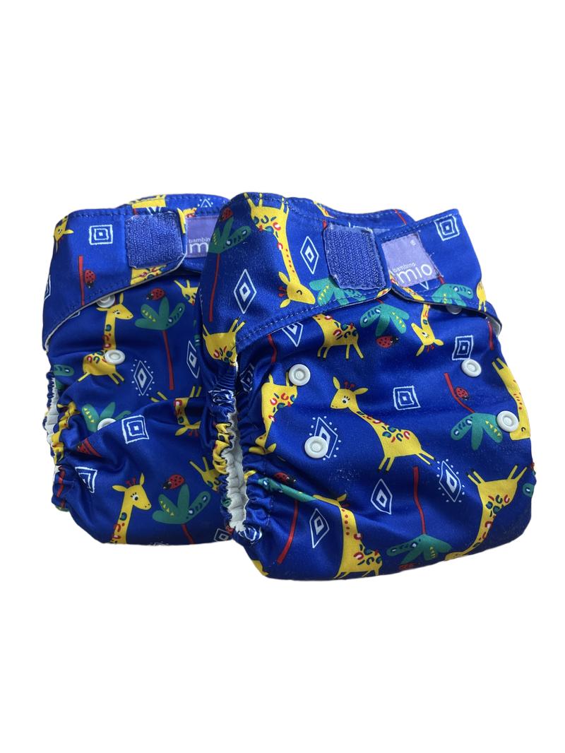 Preloved Bambino Mio - 2x Blue Giraffe Reusable Nappies.