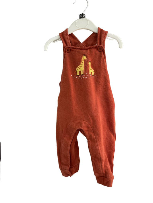 Preloved Jojo Maman Bebe - Orange Rust Giraffe Dungarees (3-6m)
