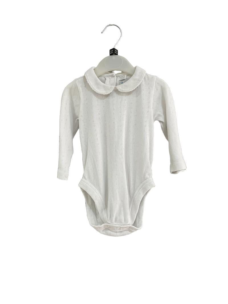 Preloved Jojo Maman Bebe - White Pointelle Long-sleeved Onesie Top (3-6m)
