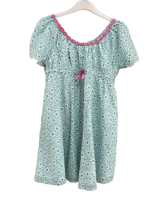 Preloved Monsoon - Green White Floral Print With Pink Trim (11-12y)